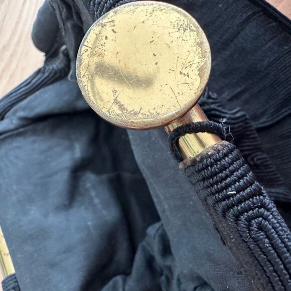 Vintage 1940s Genuine Corde Black Handbag with Brass Clasp Frame Bag Clutch - Picture 11 of 14